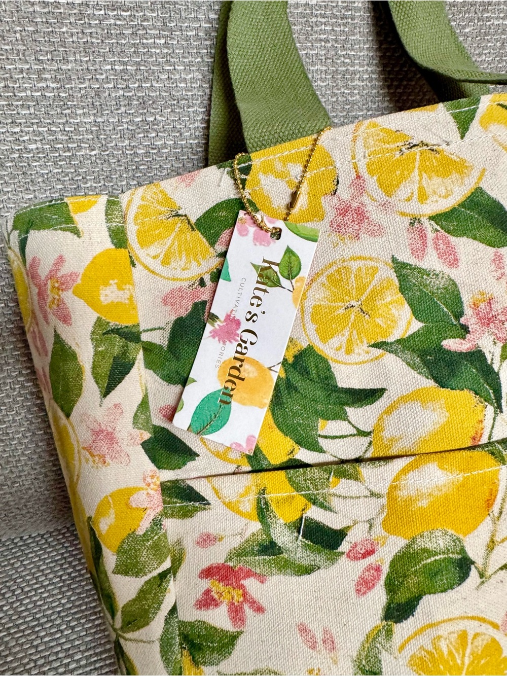 🍋 Lemons Print Canvas Book Bag Tote Shoulder Bag Pink Florals & Green Leaves NWT - Picture 5 of 8